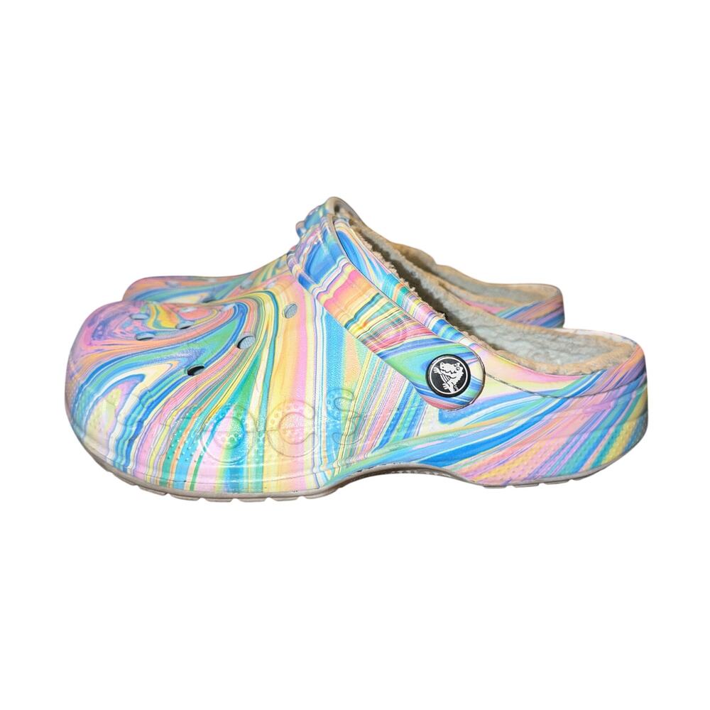 Crocs Baya Fleece Lined Clogs Women's Size 6 Mineral Blue Multi Tie Dye Shoes